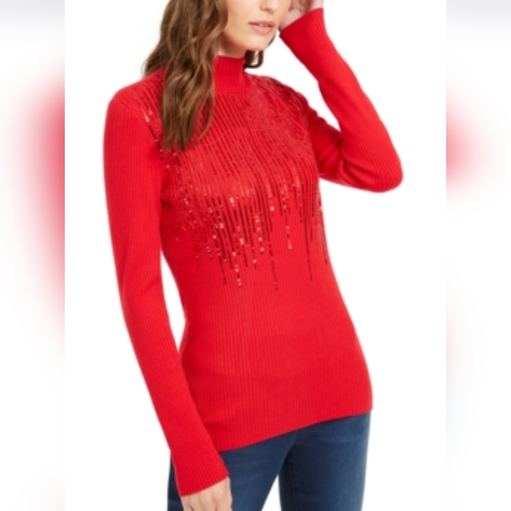 NWT INC MOCK NECK DIP SEQUIN SWEATER